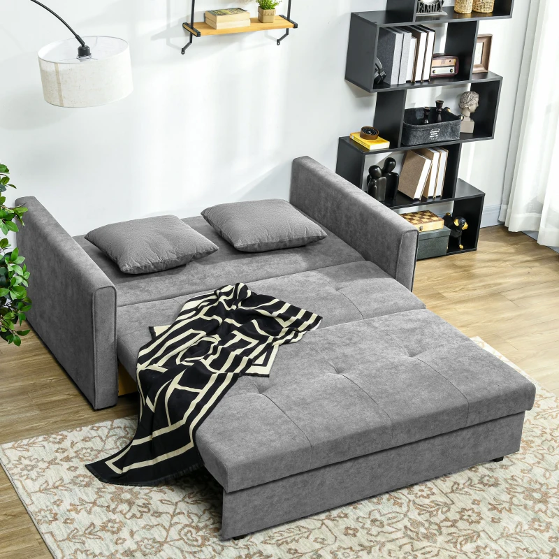 HOMCOM Snow Flannel Two-Seater Sofa Bed, with Storage - Grey