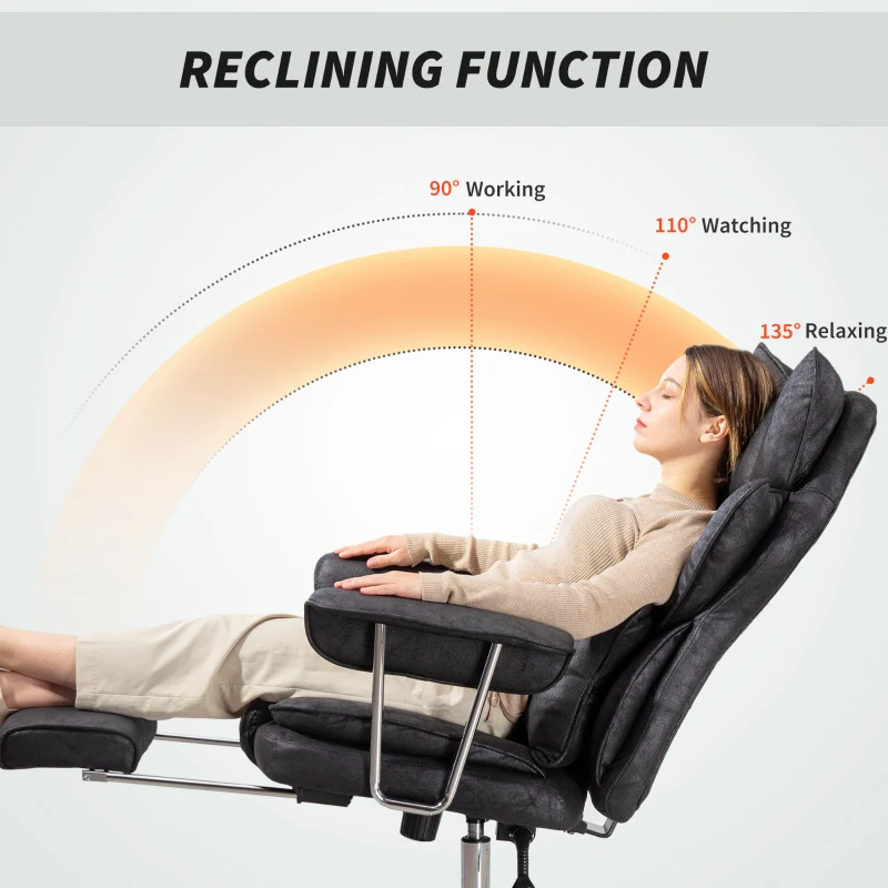 HOMCOM Leathaire Reclining Office Chair with Lumbar Support Pillow - Black