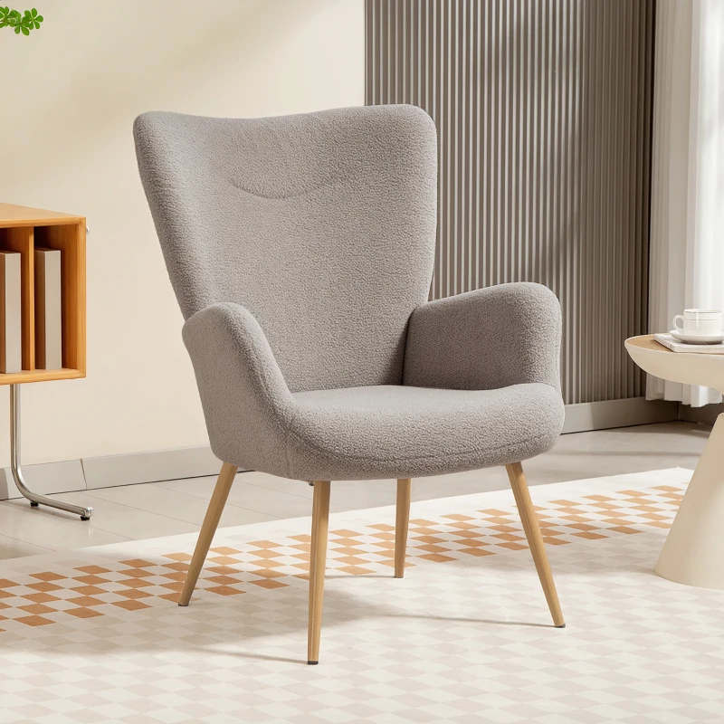 HOMCOM Poltrona Moderna in Tessuto Sherpa Imbottita con Schienale Alto e Braccioli, Grigio
