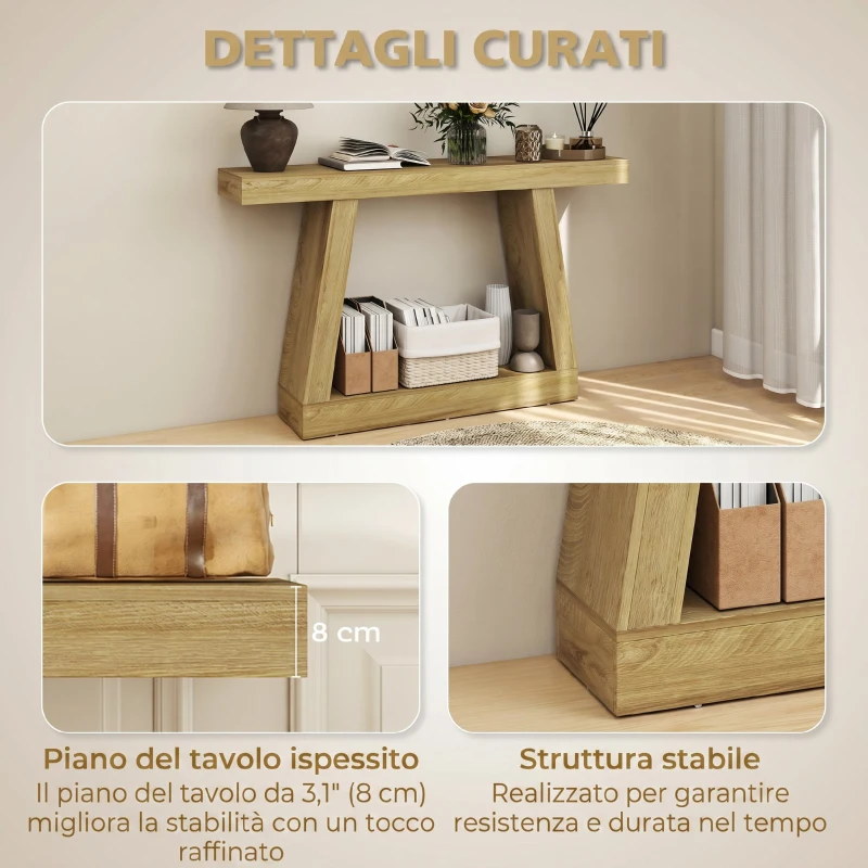 HOMCOM Tavolo Consolle 140 cm, Retro Divano con Contenitore, Rovere.
