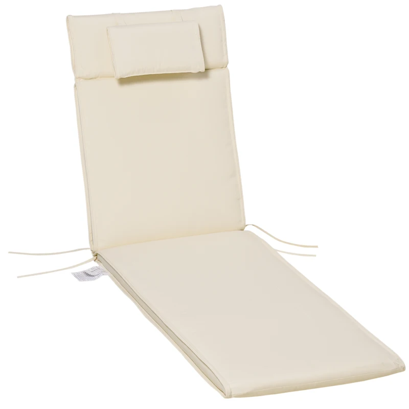 Outsunny Garden Sun Lounger Cushion Replacement Soft Sunbed Reclining Chair Relaxer Pad with Pillow, Cushion ONLY - Cream White
