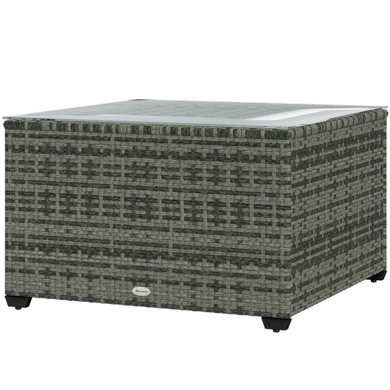 Outsunny 62 x 62cm Glass-Top Rattan Side Table - Light Grey