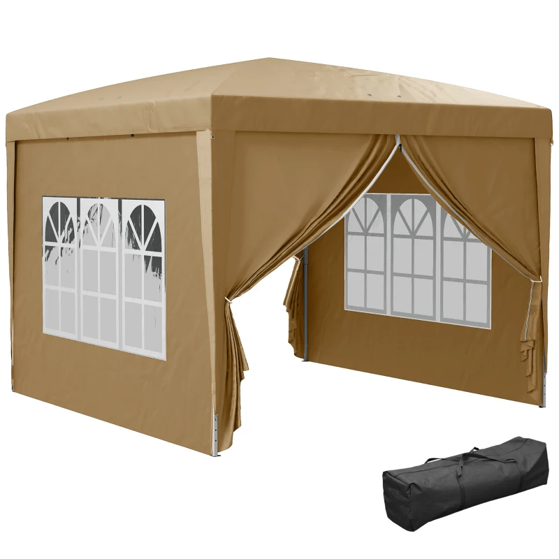 Outsunny 3x3(m) Pop-Up Gazebo, with Curtain Walls and Windows, Khaki