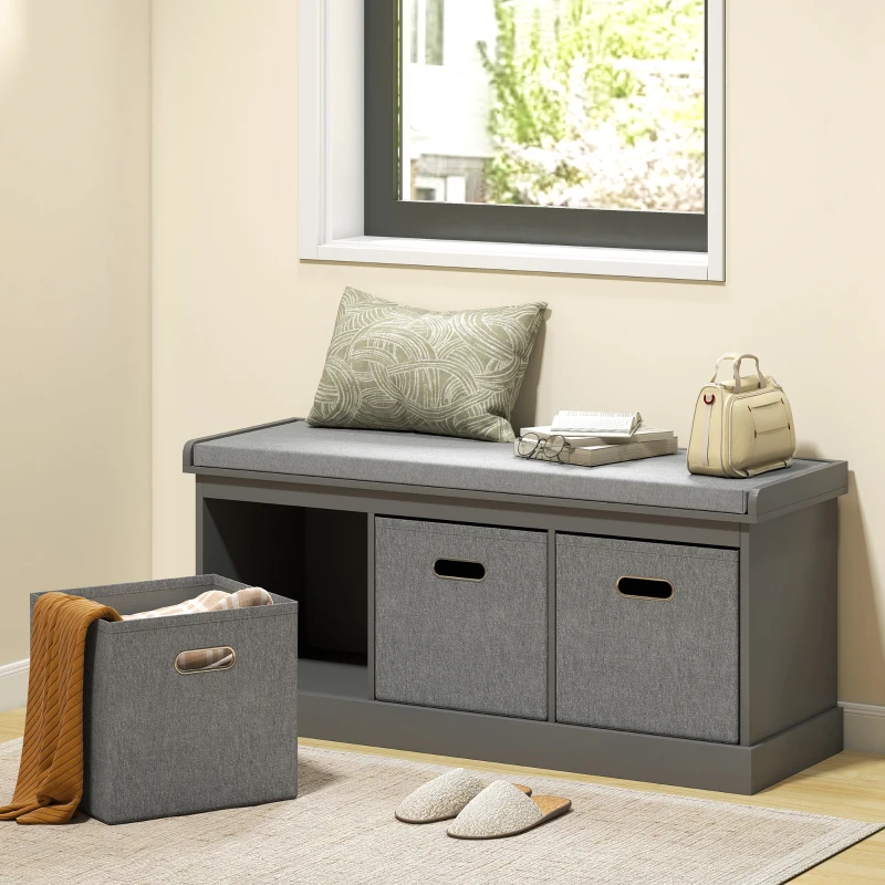 HOMCOM Three-Drawer Shoe Storage Bench, with Padded Top Seat - Grey
