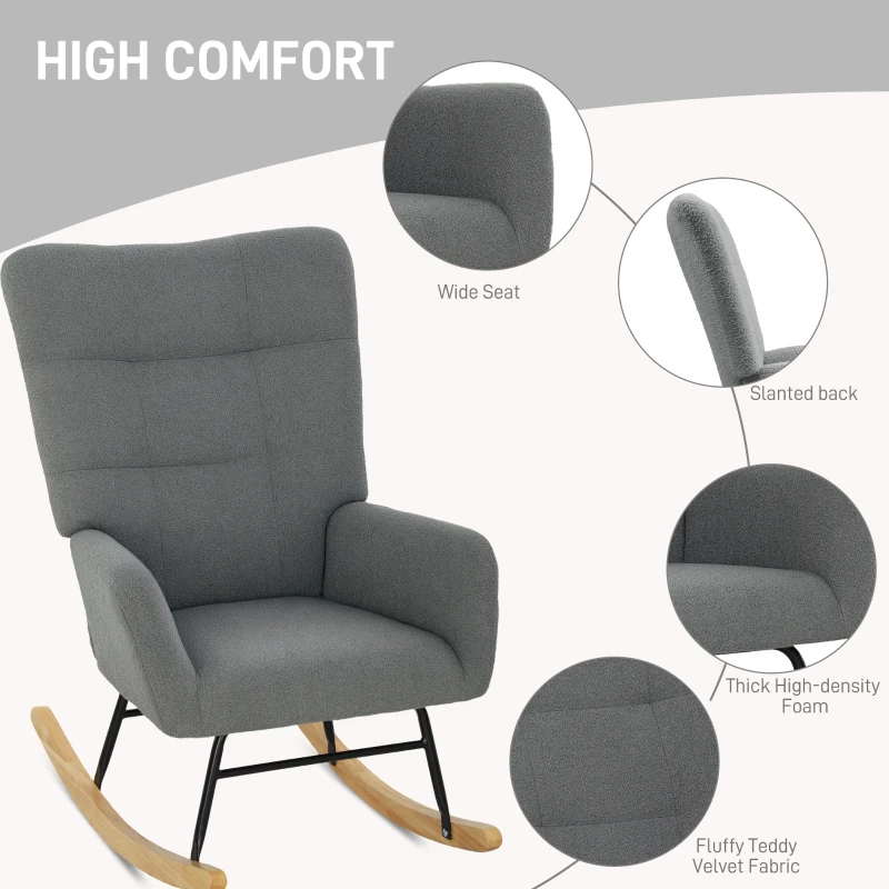 HOMCOM Teddy Fleece Rocking Chair - Grey