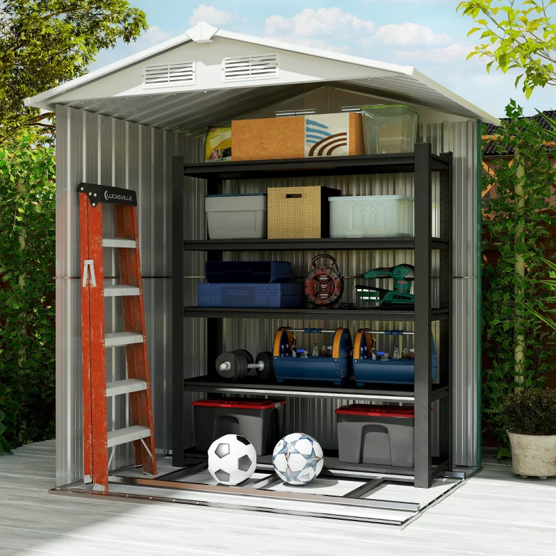 Outsunny Garden Metal Tool Storage Shed with Sliding Door, Sloped Roof and Floor Foundation, 152 x 132 x 188cm, Green