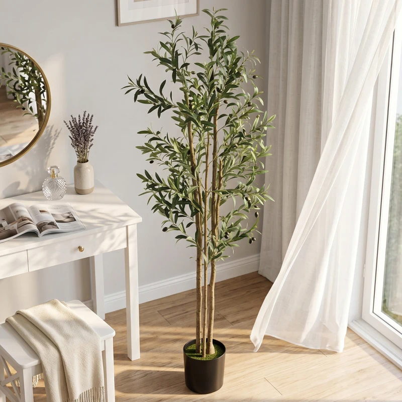 HOMCOM Decorative Artificial Plant, 175 cm Silk Olive Tree with 787 Leaves in Cement Pot, Fake Plant