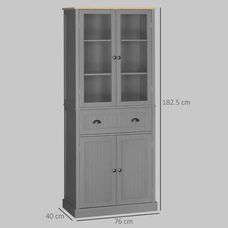 HOMCOM 180cm Tall Kitchen Pantry Cupboard, Freestanding Storage Cabinet with 5 Tier, Adjustable Shelves,  Drawer, Grey