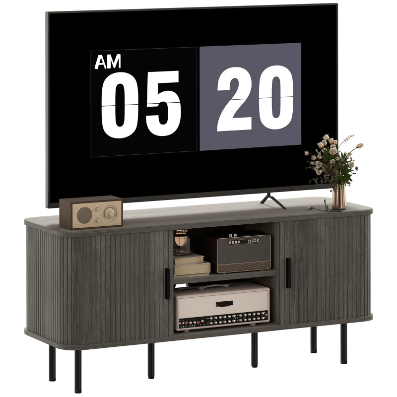 HOMCOM TV Stand Cabinet for TVs up to 55 Inches, TV Unit with Storage Shelves and Cupboard for Living Room, Grey