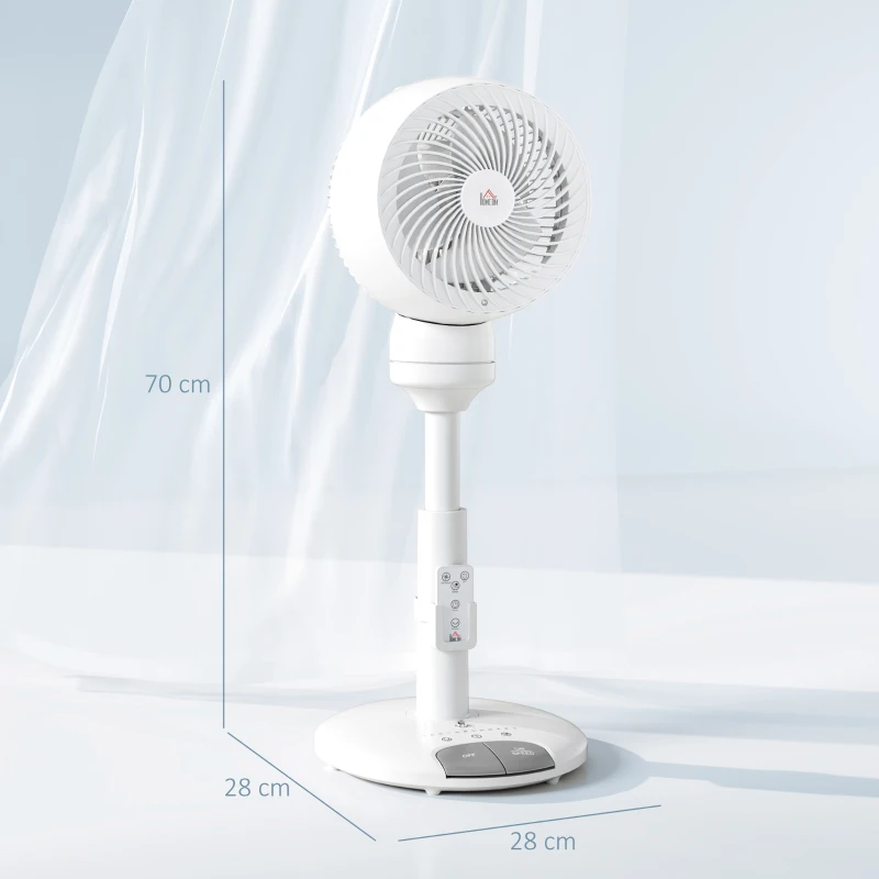 HOMCOM Standing Fan for Bedroom, 28" Pedestal Fan with Remote, 70° Oscillating, 90° Vertical Tilt, 3 Speeds, Adjustable Height, 7H Timer, Foot Button, White