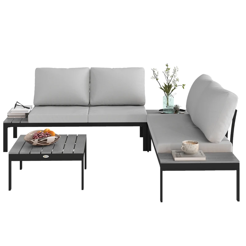 Outsunny Four-Piece Garden Corner Sofa Set with 2 Loveseats and 2 Coffee Tables - Grey