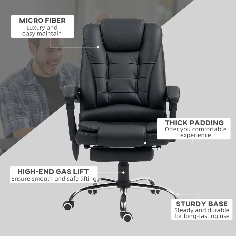 Vinsetto Ergonomic Massage Office Chair with 6-Point Vibrating & Heated Lumbar Support, Executive High Back Computer Desk Chair with Footrest, 135° Reclining, PU Leather, Black
