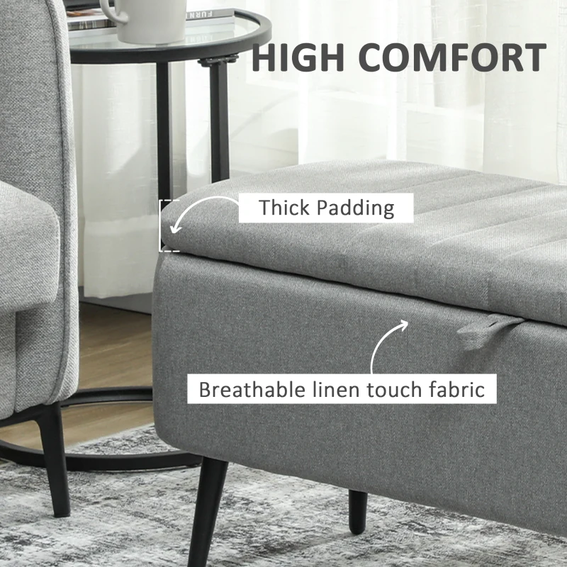 HOMCOM 92 x 31cm Linen-Look Storage Ottoman - Light Grey