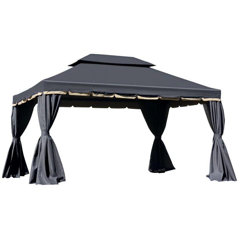 Outsunny 3 x 4m Aluminium Garden Gazebo, Marquee Canopy Shelter Pavilion Party Tent with Nets and Curtains for Garden and Deck, Black