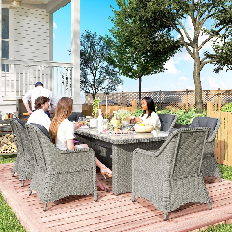 Outsunny Seven-Piece Rattan Dining Set - Mixed Grey