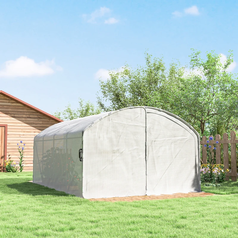 Outsunny Polytunnel Greenhouse Walk-in Grow House with UV-resistant PE Cover, Door, Galvanised Steel Frame, 4 x 3 x 2m, White
