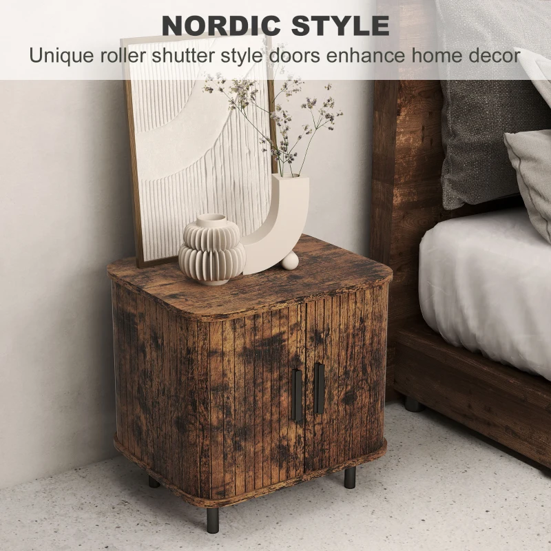 HOMCOM Nightstand with Sliding Doors and Metal Legs Rustic Brown