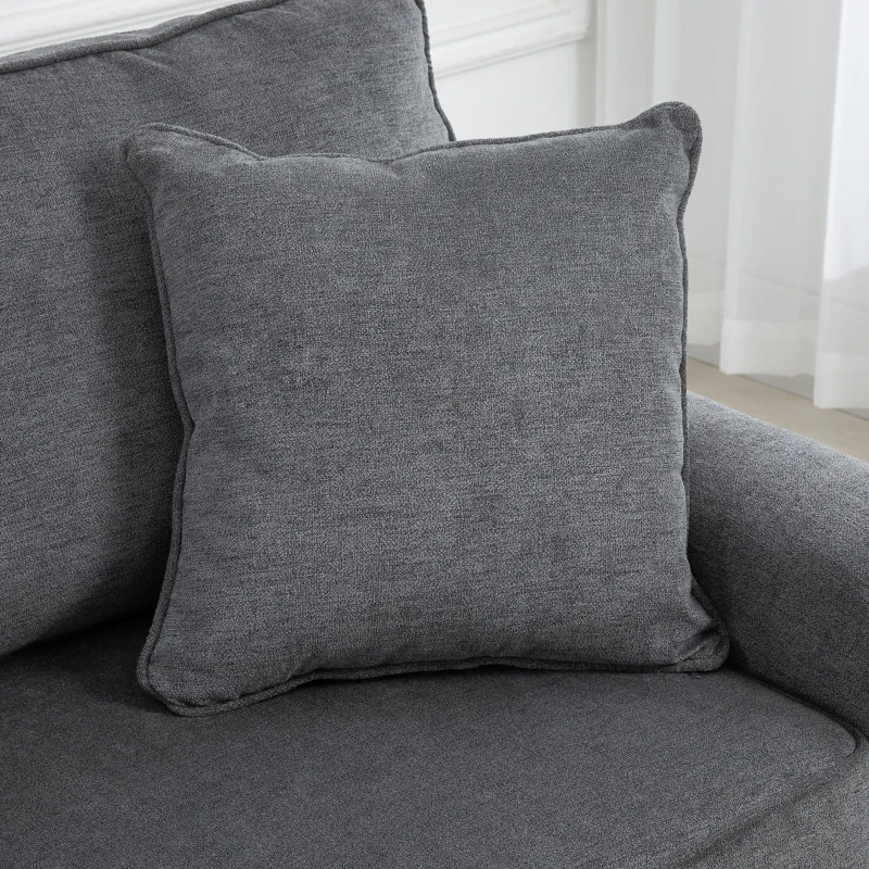 HOMCOM 196cm 3 Seater Sofa, Fabric Sofa with Rubber Wood Legs, Nailhead Trim, 2 Pillows, Small Upholstered Couch Settee for Living Room, Guest Room, Grey