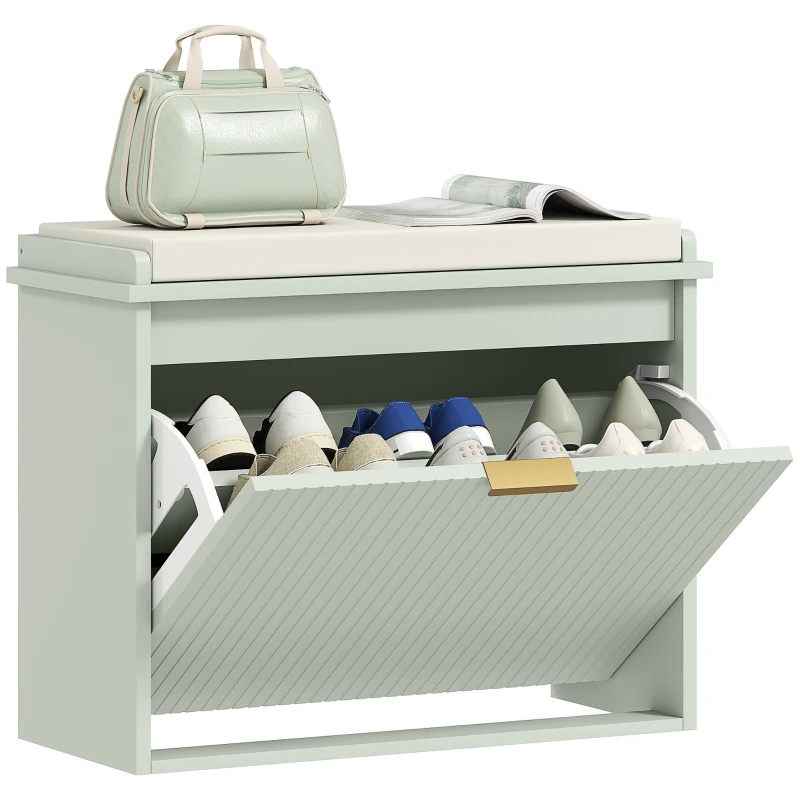 HOMCOM Elegant Six Shoe Bench, with Top Seat - Green