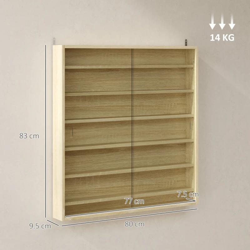HOMCOM Six Shelf Display Cabinet, with Glass Doors - Oak