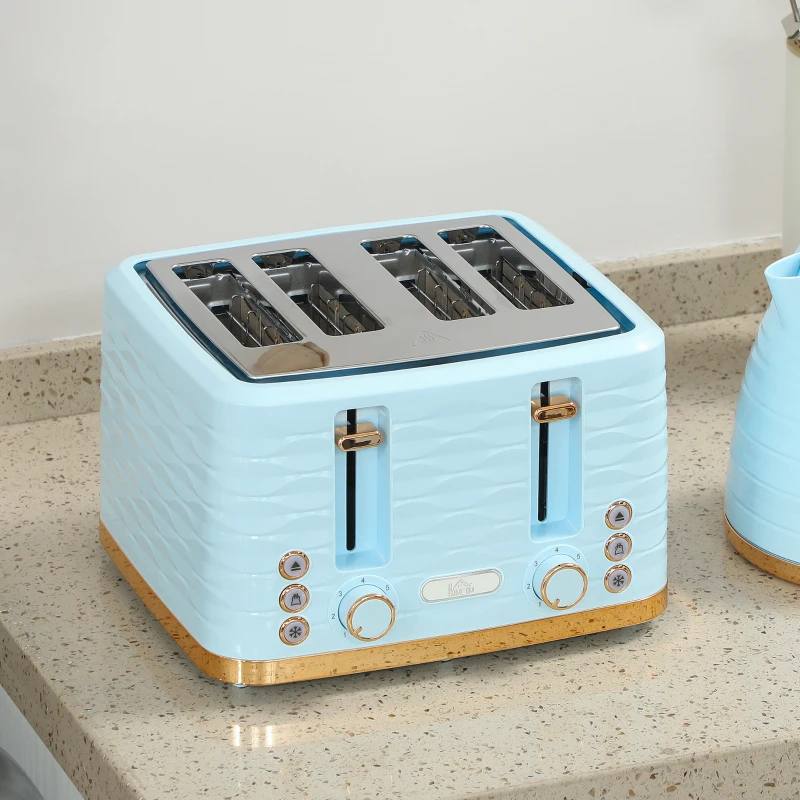 HOMCOM 3000W 1.7L Kettle & 4 Slice Toaster, Kettle and Toaster Set with 7 Browning Controls and Crumb Tray, Light Blue