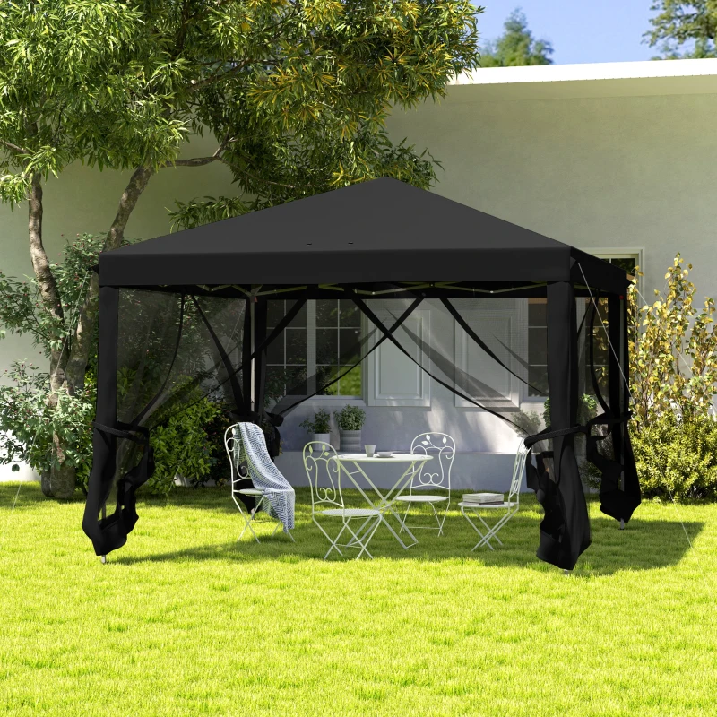 Outsunny 3 x 3 m Pop Up Gazebo, 420D Garden Tent Canopy with Removable Mesh Sidewall Netting, Carry Bag for Garden Patio Outdoor, Black