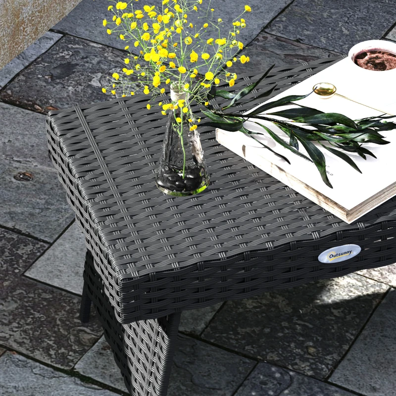 Outsunny Foldable Outdoor Side Table, Rattan Garden Coffee Table with Steel Frame, Space Saving Bistro Garden Furniture for Patio, Balcony, 60 x 41 x 41 cm, Black