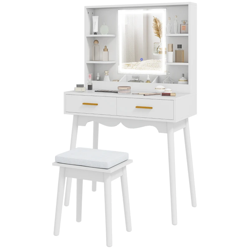 HOMCOM Elegant Dressing Table, with LED Mirror - White