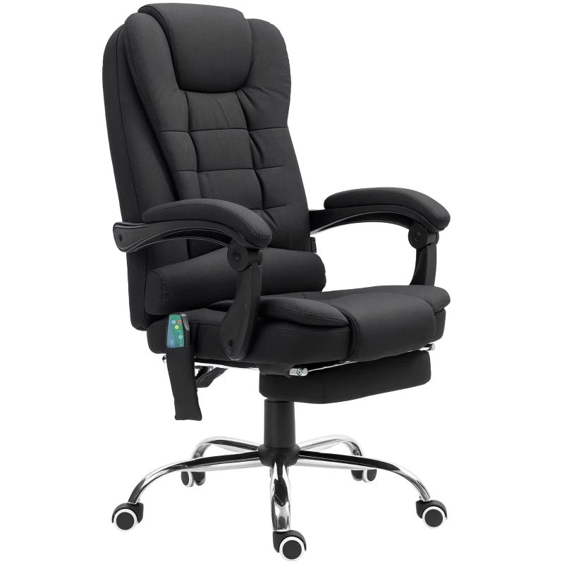Vinsetto Ergonomic Massage Office Chair with 6-Point Vibrating & Heated Lumbar Support, Executive High Back Computer Desk Chair with Footrest, 135° Reclining, Breathable Microfiber Fabric, Full Black