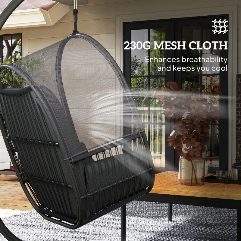 Outsunny Hanging Egg Chair, with Cushion - Dark Grey