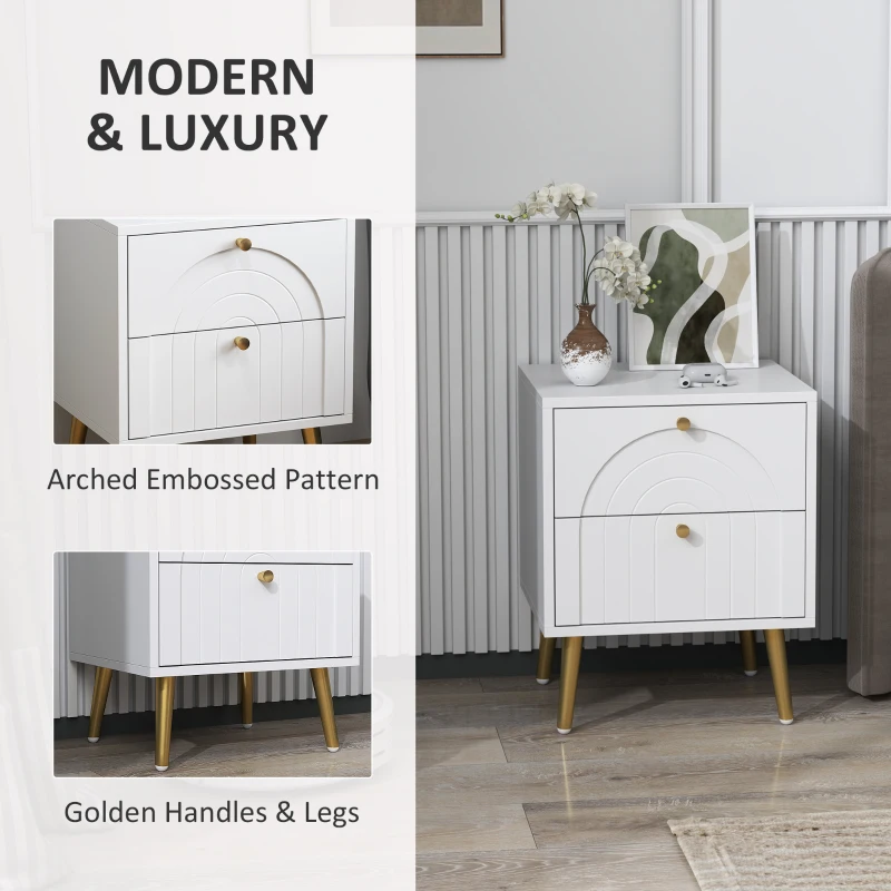 HOMCOM 2-Drawer Bedside Table Set of 2 - White