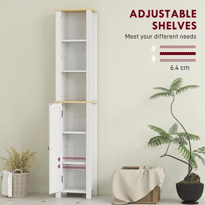 kleankin Slim Bathroom Storage Unit with Open Compartment, Bathroom Storage Cabinet with Adjustable Shelf, 34 x 23 x 165 cm, White