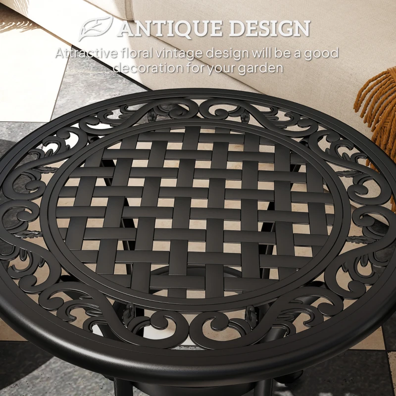 Outsunny Outdoor Garden Table, Cast Aluminium Patio End Table with Anti-slip Foot Pads for Garden, Patio, Balcony, 60 x 60 cm, Black