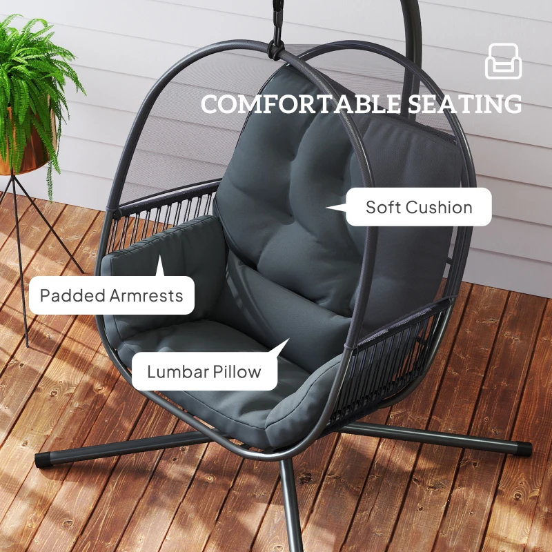 Outsunny Hanging Egg Chair, with Cushion - Dark Grey