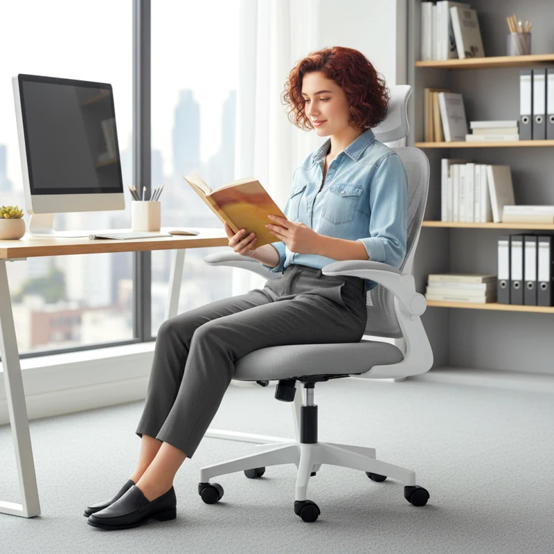 HOMCOM Ergonomic Office Chair with Foldable Backrest, 2D Headrest - Light Grey