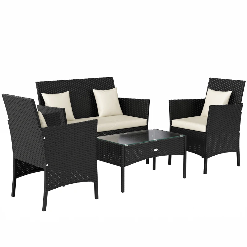 Outsunny Set da Giardino 4Pezzi in Rattan con 2 Sedie, Poltrona da Giardino a 2 Posti e Tavolino Basso