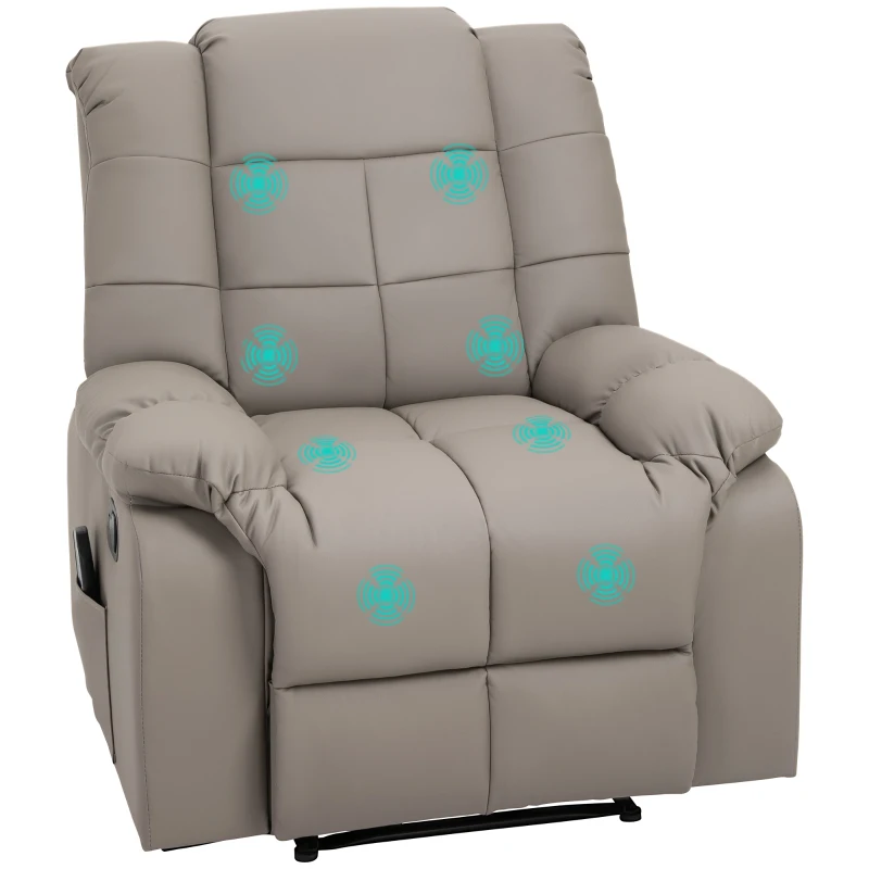 HOMCOM Poltrona Relax con 8 Punti Massaggio e Reclinazione a 165° in Finta Pelle, Grigio