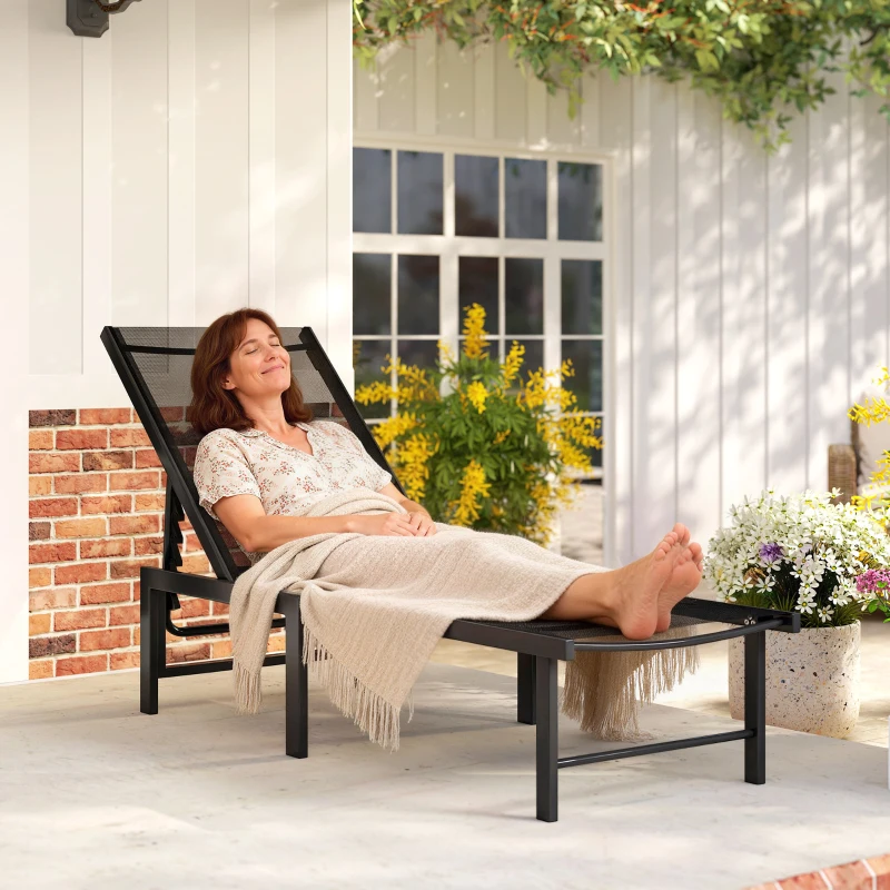 Outsunny Reclining Sun Lounger - Black