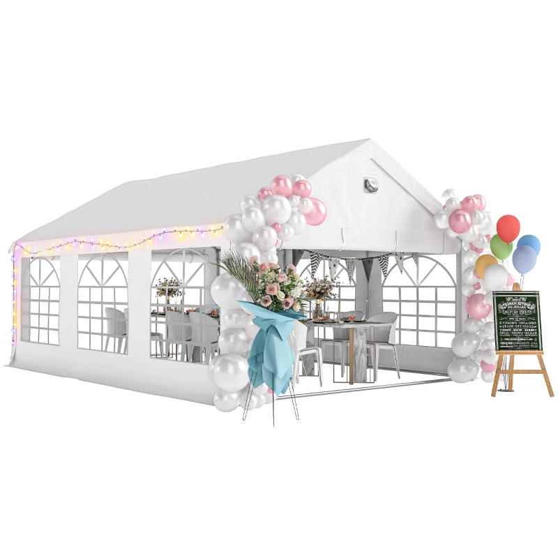 Outsunny 6 x 4 m Party Tent, Heavy Duty Gazebo Canopy with Windows, Outdoor Party Wedding Tent with 4 Removable Sidewalls