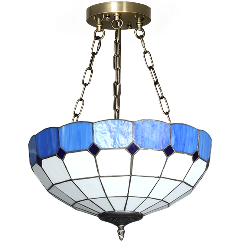 HOMCOM Tiffany Style Ceiling Light, Vintage Chandelier with 3 E27 Sockets, Semi Flush Mount for Living Room, Bulbs Not Included