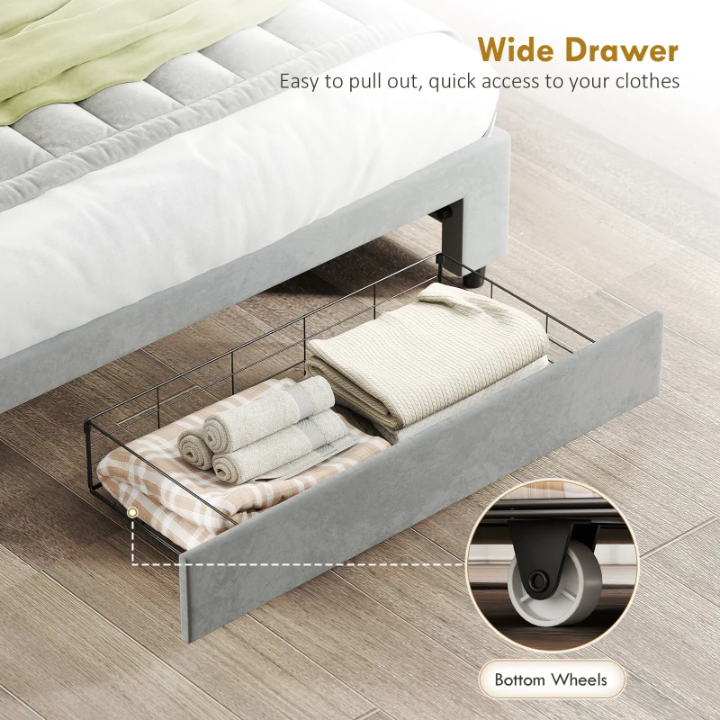 HOMCOM Double Size Ottoman Bed Frame, with Front Drawer - Grey