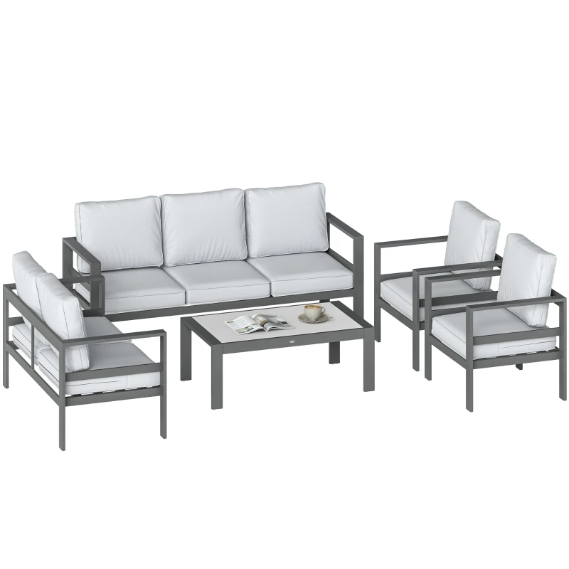 Outsunny 5 Pieces Aluminium Garden Furniture Set with Olefin Cushions, Extra Deep Outdoor Garden Sofa Set, Dark Grey