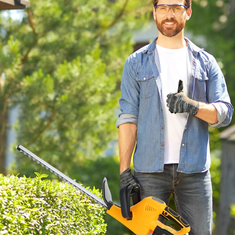 Outsunny 20" Cordless Hedge Trimmer, 18V Electric Hedge Cutter with 51cm Dual Action Blade, 2 x 4000mAh Batteries and Brushless Motor for Garden Branches, Shrubs, Twigs, Orange