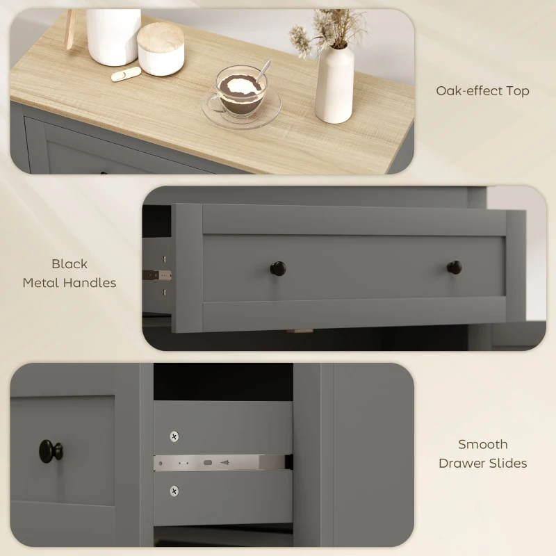 HOMCOM Sideboard Storage Cabinet, Morden Kitchen Cupboard with Adjustable Shelf, Drawer and Double Doors, Sideboard for Living Room, Dining Room, Hallway, Grey