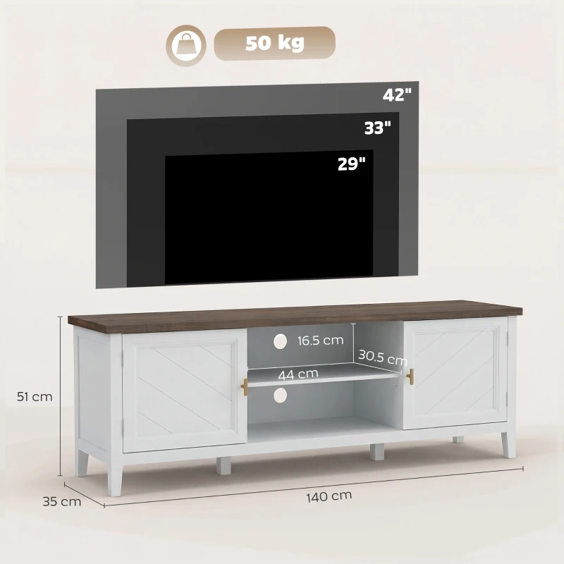 HOMCOM TV Unit for TVs up to 42 Inch, Farmhouse Entertainment Centre with 2 Open Shelves, 2 Cabinets and Thick Top