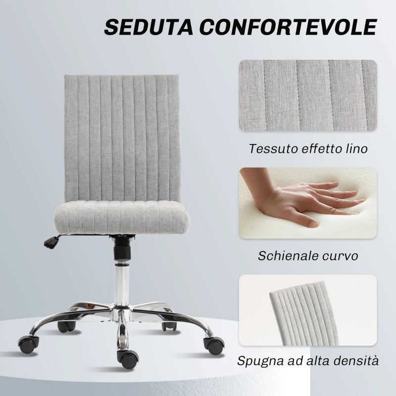 HOMCOM Sedia Ufficio Senza Braccioli con Altezza Regolabile e Seduta Girevole, Rivestimento in Tessuto, Grigio
