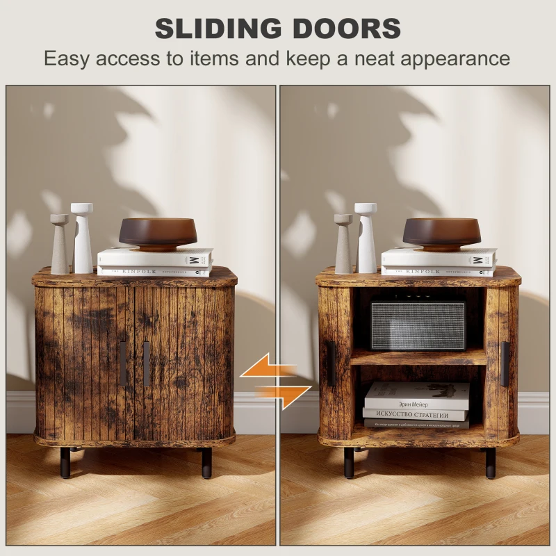 HOMCOM Nightstand with Sliding Doors and Metal Legs Rustic Brown