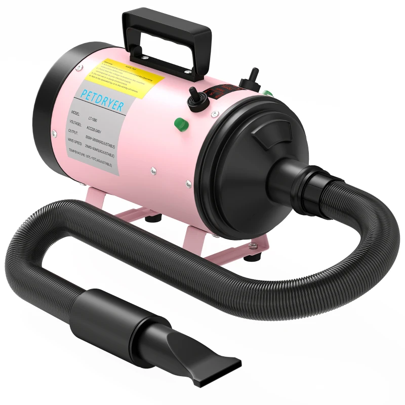 PawHut 2200W Dog Hair Dryer with Adjustable Temperature & Velocity, 3 Different Nozzles, Pink