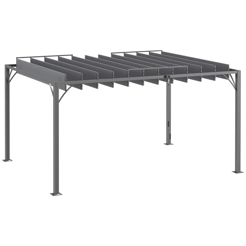 Outsunny 4 x 3(m) Outdoor Pergola with Retractable Roof, Aluminium Louvered Patio Gazebo Canopy for Garden, Patio, Grey