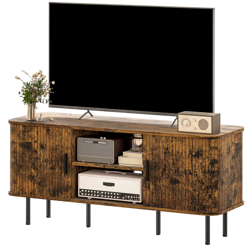 HOMCOM TV Stand Cabinet for TVs up to 55 Inches, TV Unit with Storage Shelves and Cupboard for Living Room, Rustic Brown